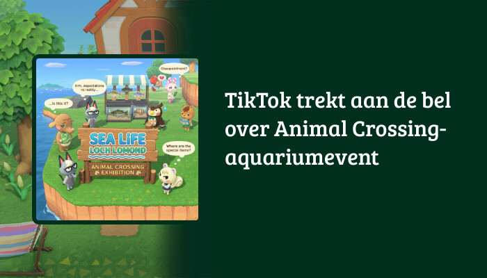H1-banner voor Animal Crossing: New Horizons met de titel over TikTok dat waarschuwt voor het aquariumevent