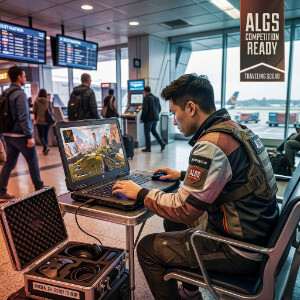 Apex Legends featured thumbnail over ALGS onderweg, met een Legend in actie en esports-sfeer