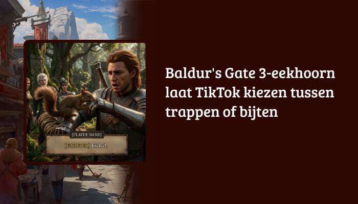 Baldur's Gate 3 brede H1-banner met de artikelkop over de eekhoorn en een bosachtergrond