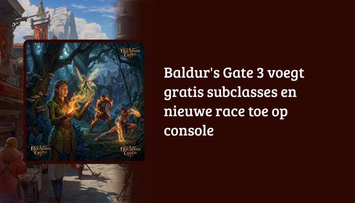 Baldur's Gate 3 H1-banner met titeloverlay over gratis subclasses en nieuwe race op console