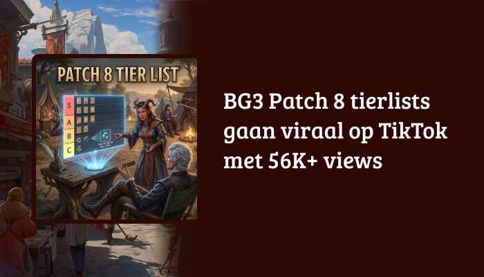H1-banner voor Baldur's Gate 3 met titeloverlay over Patch 8 tierlists die viraal gaan op TikTok
