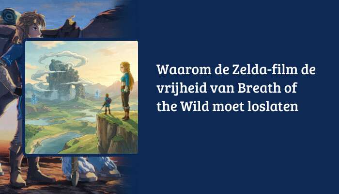 H1-banner met de titel over de Zelda-film en Breath of the Wild, met Link op de achtergrond