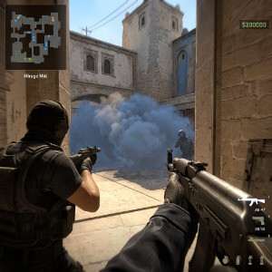 Counter-Strike 2 featured thumbnail met een gewapende terrorist in woestijnkaart-stijl