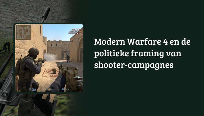 H1-banner voor Counter-Strike 2 met titel over Modern Warfare 4 en politieke framing