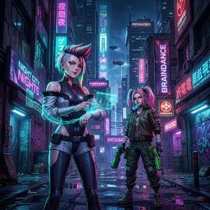 Cyberpunk 2077 featured thumbnail met Lucy en Rebecca uit Edgerunners in neonstijl