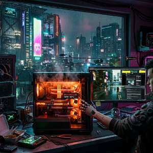 Cyberpunk 2077 featured thumbnail met neon Night City-sfeer voor een Reddit-thread over max settings