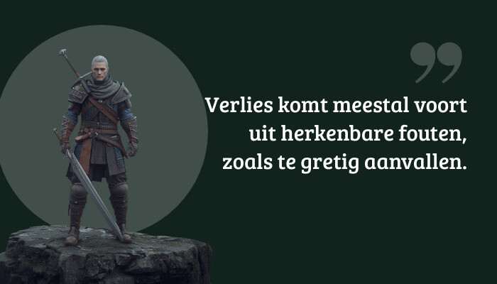 Quote-banner voor Demon's Souls (Remake) met de tekst: "Verlies komt meestal voort uit herkenbare fouten"