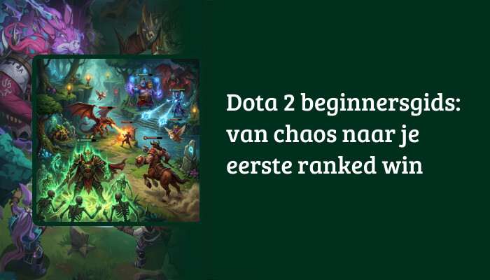 Dota 2 H1-banner met de titel 'Dota 2 beginnersgids: van chaos naar je eerste ranked win' als overlay