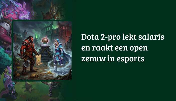 Dota 2 brede H1-banner met de titel 'Dota 2-pro lekt salaris en raakt een open zenuw in esports'