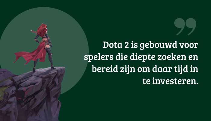 Dota 2 quote-banner met citaatoverlay over diepgang en tijd investeren