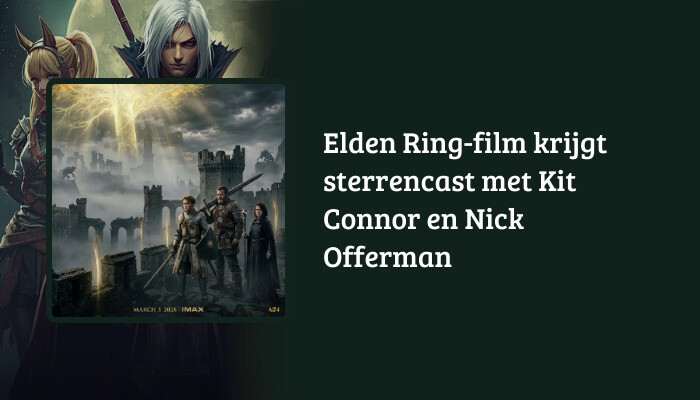 Elden Ring H1-banner met de titel over de Elden Ring-film en de sterrencast met Kit Connor en Nick Offerman