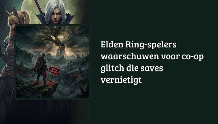 Elden Ring H1-banner met titeloverlay over co-op glitch die saves kan vernietigen