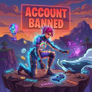 Fortnite featured thumbnail met een personage op paarse achtergrond voor artikel over ban-drama