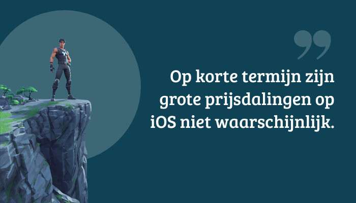 Quote-banner bij Fortnite-artikel met de tekst over onwaarschijnlijke prijsdalingen op iOS