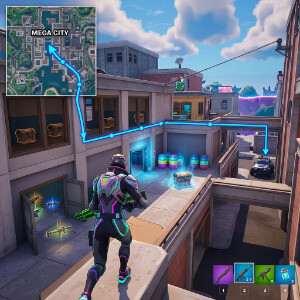 Fortnite featured thumbnail met een personage en buit, passend bij een loot route die je match sterk start