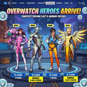 Fortnite featured thumbnail met Overwatch helden en crossover-thema voor de Item Shop op 14 mei