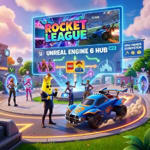 Fortnite featured thumbnail over Rocket League teaser with Unreal Engine 6 visual upgrades