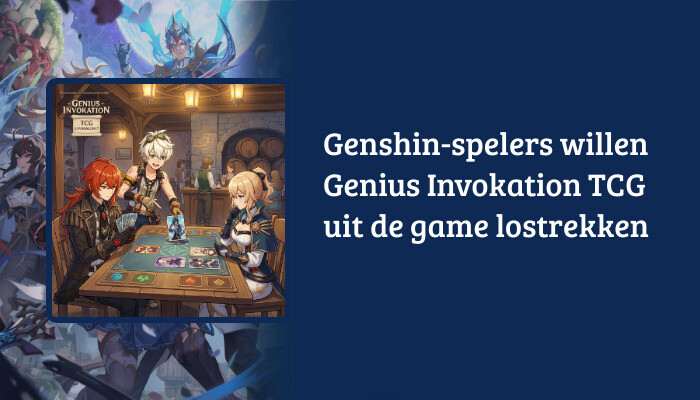 H1-banner voor Genshin Impact met de titel over Genius Invokation TCG als tekstoverlay op de headerafbeelding