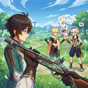 Featured thumbnail voor Genshin Impact met personage en Mtashed over claim dat er eindelijk guns komen
