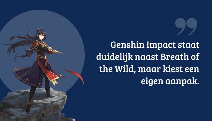 Genshin Impact quote-banner met tekst over vergelijking met Breath of the Wild en eigen aanpak