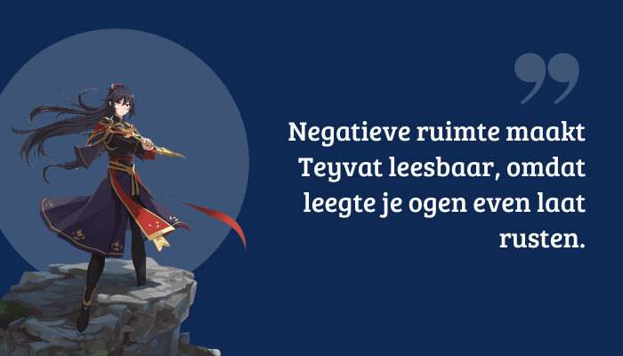 Genshin Impact quote-banner met pull quote over negatieve ruimte die Teyvat leesbaar maakt