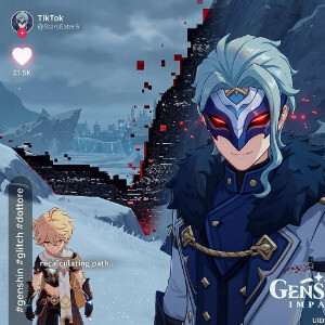 Genshin Impact featured thumbnail met personage in ijsblauwe omgeving, verwijzend naar Snezhnaya-glitch