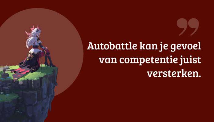 Quote-banner bij Honkai: Star Rail met het citaat "Autobattle kan je gevoel van competentie juist versterken."
