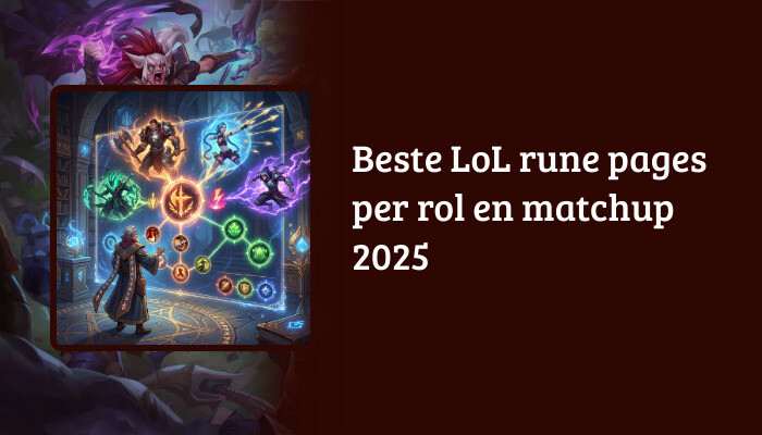 League of Legends brede H1-banner met titel over beste rune pages per rol en matchup 2025