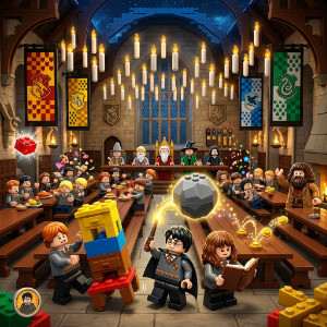 Featured thumbnail voor LEGO Harry Potter: Years 1-4 met LEGO-figuren in Hogwarts-sfeer