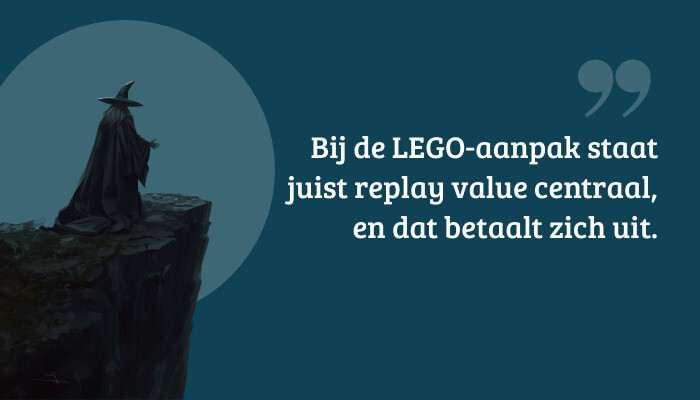 Quote-banner bij LEGO Harry Potter: Years 1-4 met pull quote over replay value als tekstoverlay