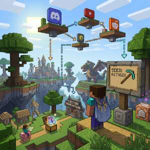 Minecraft featured thumbnail met blokkerig landschap, passend bij artikel over retentie-loops in F2P games