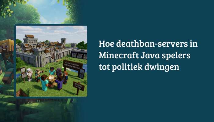 Brede H1-banner voor Minecraft: Java Edition met de titel over deathban-servers en politiek als overlay