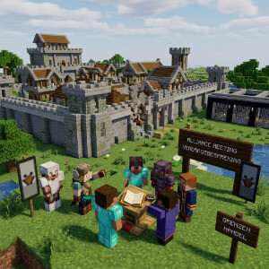 Minecraft: Java Edition featured thumbnail met een deathban-server thema en blokkerige Minecraft-omgeving