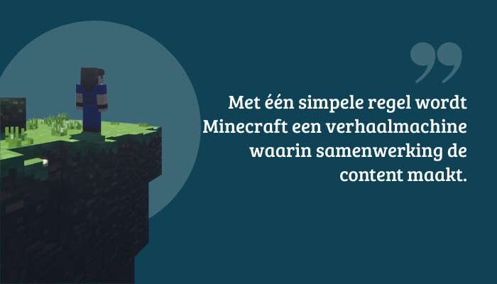 Quote-banner in Minecraft: Java Edition met pull-quote over samenwerking en hoe Deathban de content maakt