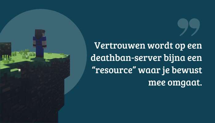 Quote-banner in Minecraft: Java Edition over vertrouwen als resource op een deathban-server