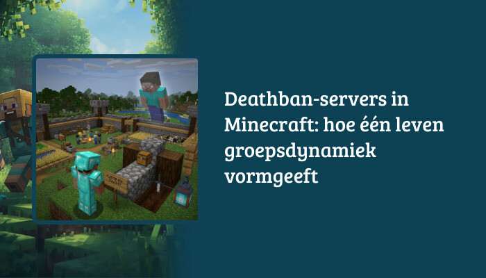 H1-banner voor Minecraft: Java Edition met titeloverlay over Deathban-servers en &eacute;&eacute;n leven per speler