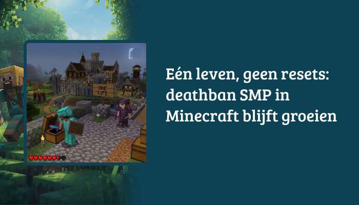 Minecraft: Java Edition H1-banner met de titel over deathban SMP als tekstoverlay op een Minecraft-beeld