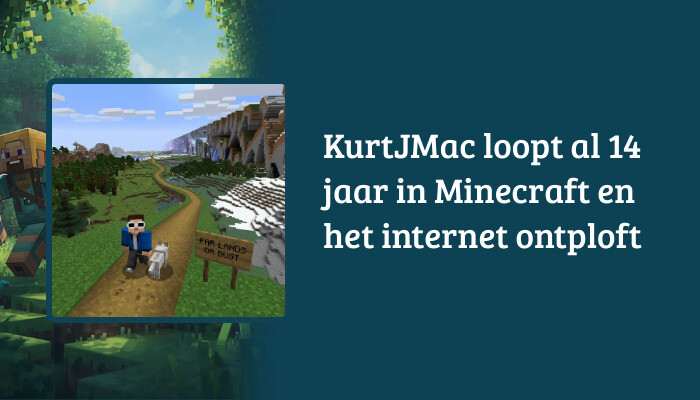 H1-banner met de titel over KurtJMac die 14 jaar loopt in Minecraft: Java Edition