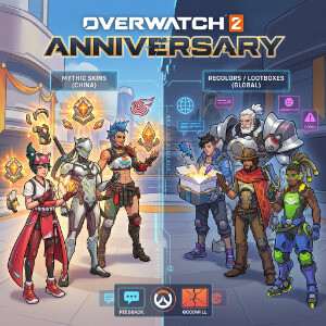 Overwatch 2 featured thumbnail met personagekunst bij nieuws over minder jubileumbeloningen buiten China