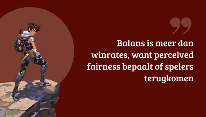 Overwatch quote-banner met Roadhog en citaat over balans, winrates en perceived fairness