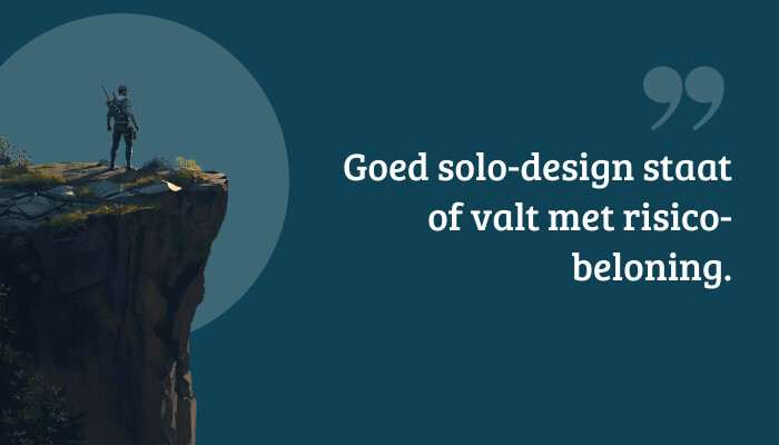 Quote-banner bij PUBG: Battlegrounds met de tekst: "Goed solo-design staat of valt met risico-beloning."