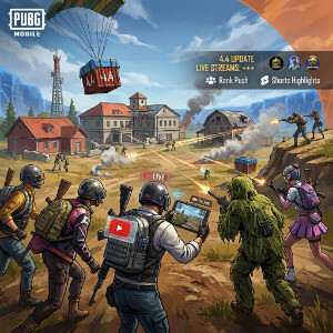 PUBG Mobile featured thumbnail met soldaat in gevechtsuitrusting, passend bij de 4.4-update en livestreams