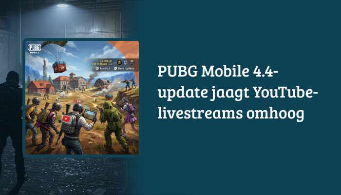 Brede PUBG Mobile H1-banner met de titel over de 4.4-update die YouTube-livestreams omhoog jaagt