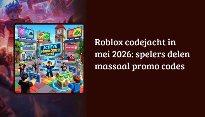 Roblox H1-banner met de titel over codejacht in mei 2026 als tekstoverlay op de headerafbeelding