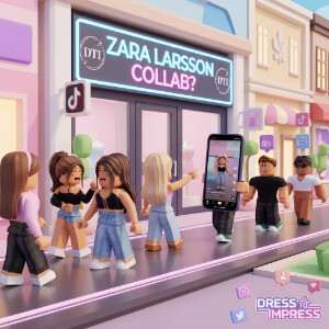 Roblox DTI featured thumbnail met een blonde pop in roze outfit en de titel over het Zara Larsson-gerucht