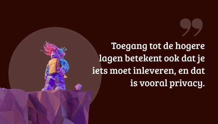 Roblox quote-banner met uitspraak over toegang tot hogere lagen en het inleveren van privacy