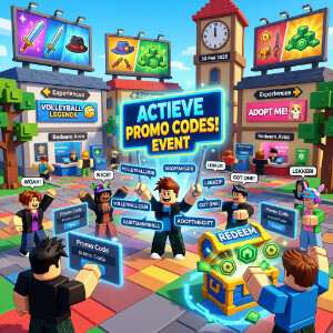 Roblox featured thumbnail met een Roblox-avatar en verwijzing naar promo codes in mei 2026