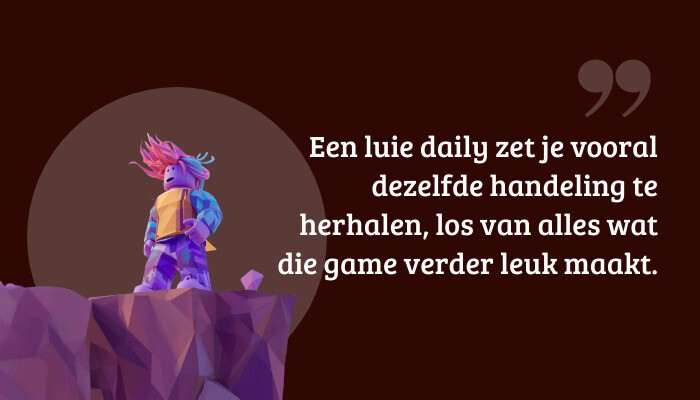 Roblox quote-banner met citaat over een luie daily die herhaling stimuleert, als tekstoverlay
