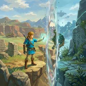 Featured thumbnail van The Legend of Zelda: Tears of the Kingdom met Link in een fantasiewereld