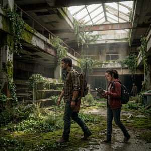 Featured thumbnail van The Last of Us met Joel en Ellie in een sombere, verlaten omgeving